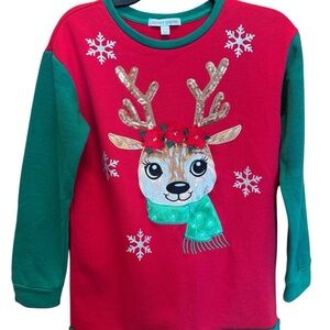 Holiday Festive Red and Green Reindeer Ugly Sweatshirt